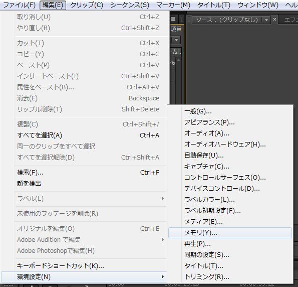 環境設定 メモリ